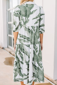 palm print midi dress