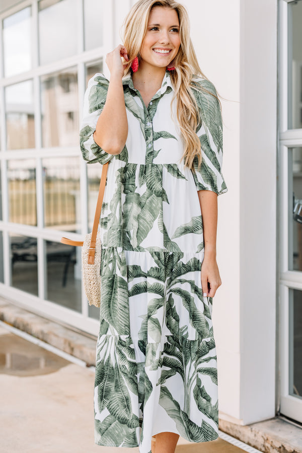 palm print midi dress