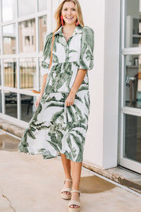 palm print midi dress