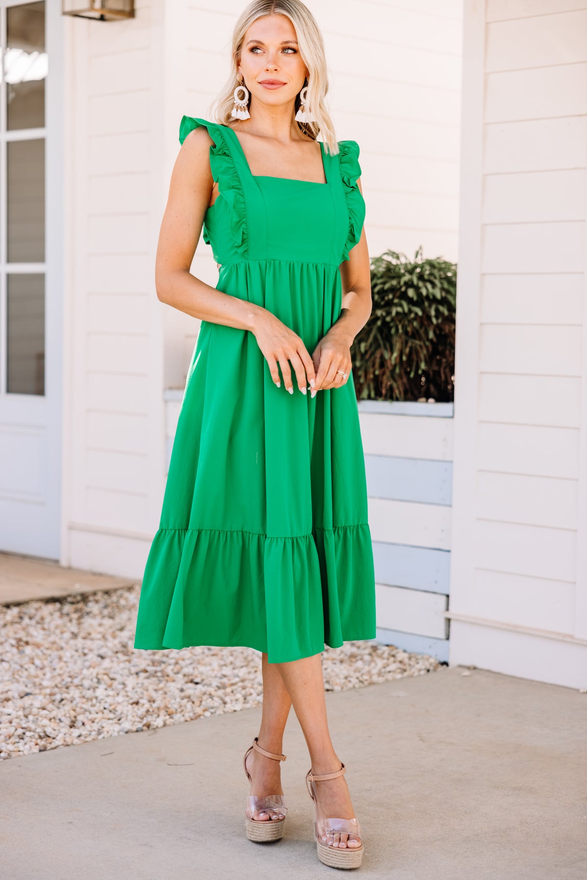 Chic Green Ruffled Midi Dress - Trendy Midi Dresses – Shop the Mint