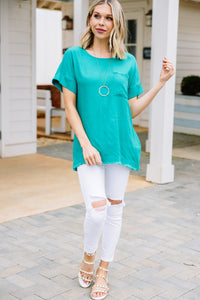 One More Time Emerald Green Linen Top