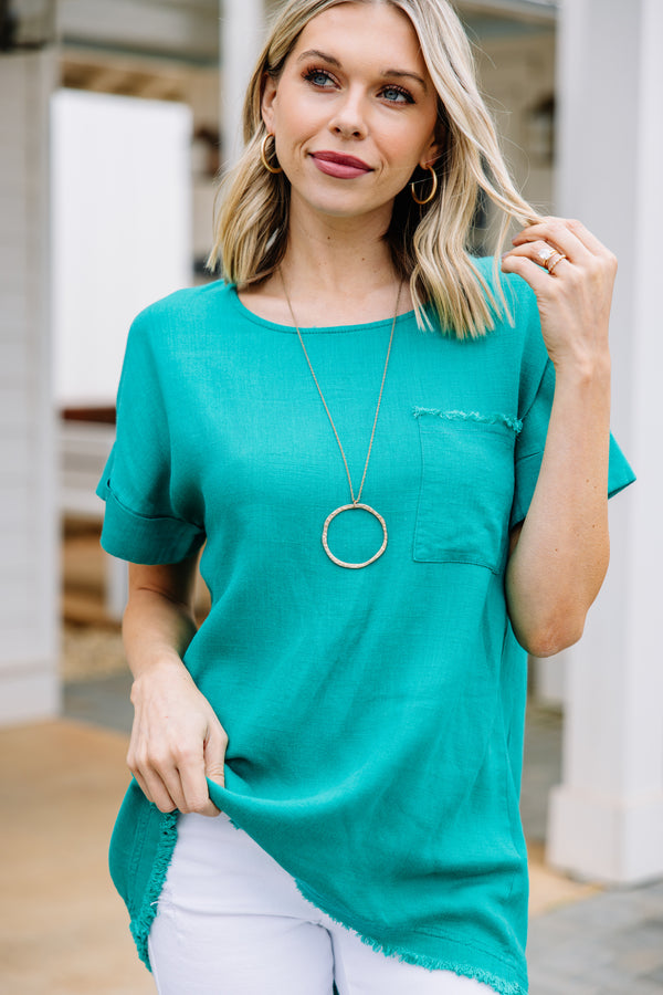 One More Time Emerald Green Linen Top