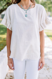 Find You Out Oatmeal White Linen Top