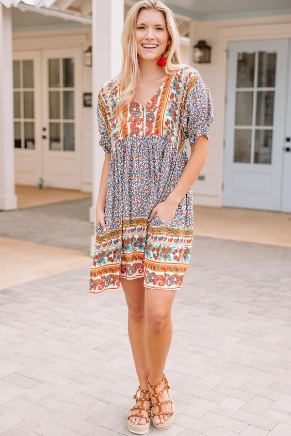 mixed print boho dress