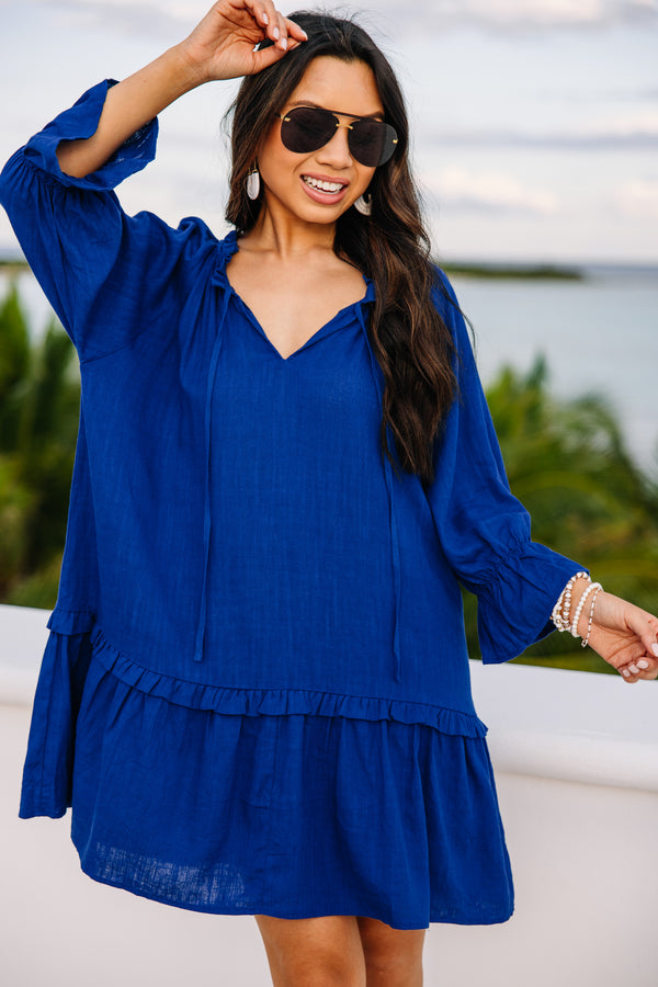 Trendy Ocean Blue Linen Dress - Trendy Summer Dresses – Shop the Mint