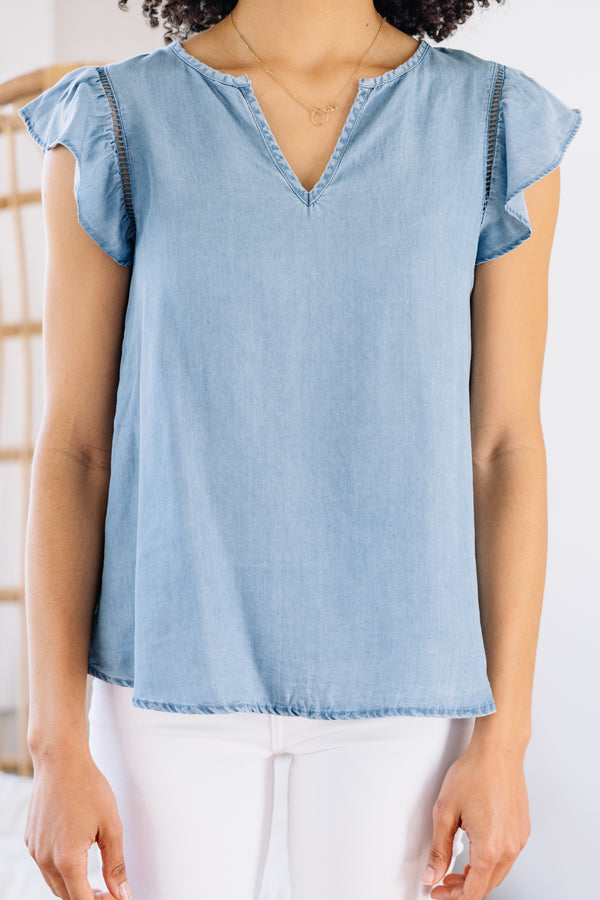 Here You Go Blue Chambray Top