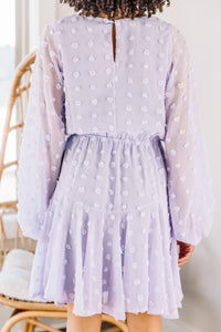 swiss dot purple dress