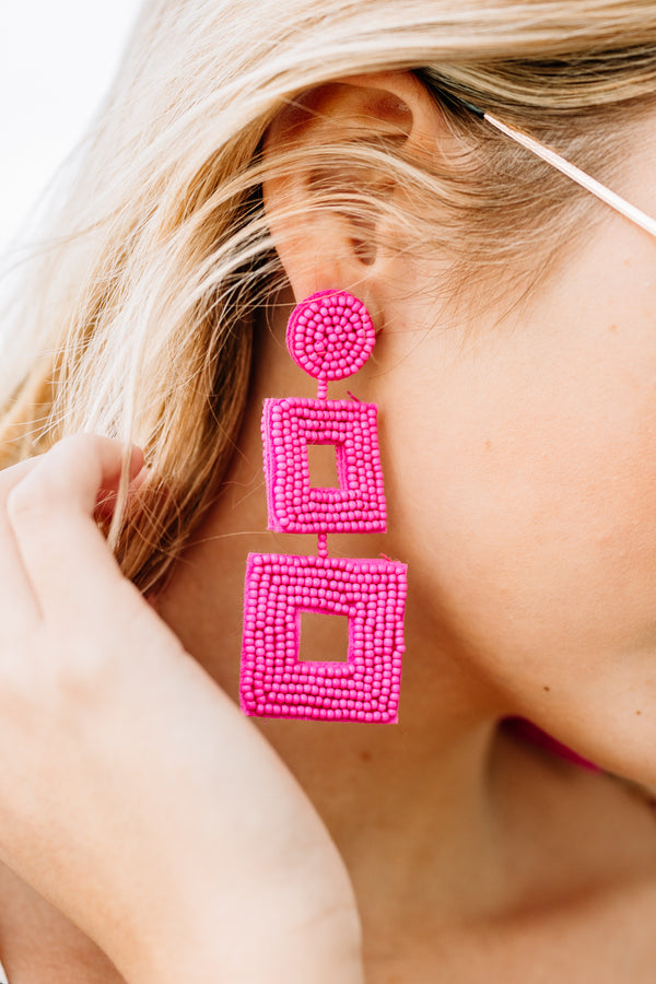 Love You Deeply Hot Pink Beaded Earrings