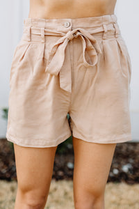 All For You Camel Brown Paperbag Shorts