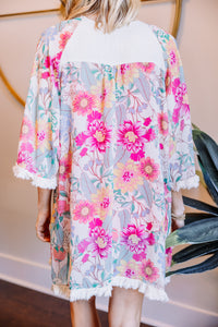 floral fringe kimono