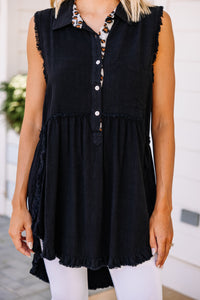 Have Your Attention Black Sleeveless Tunic
