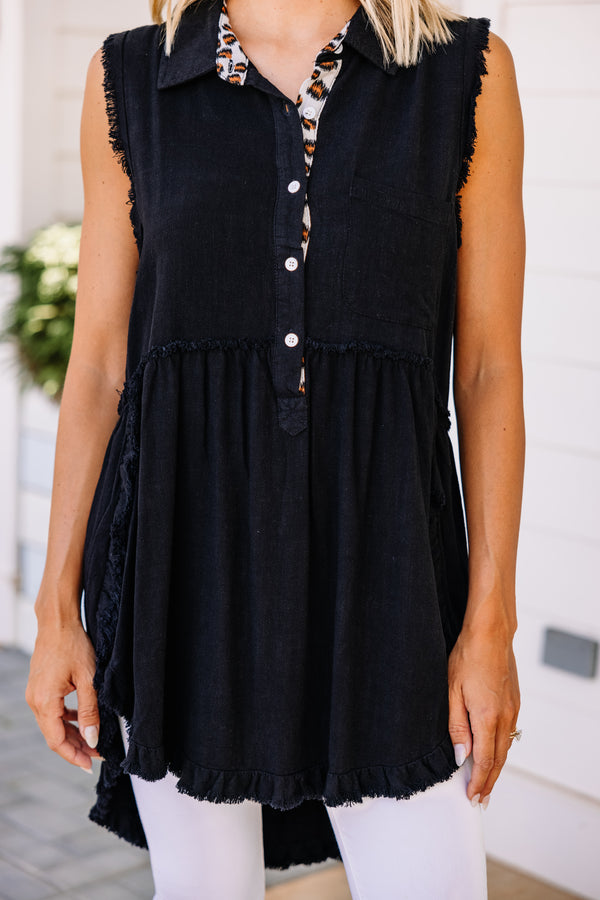 Have Your Attention Black Sleeveless Tunic