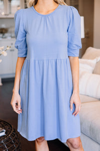 blue puff sleeve dress