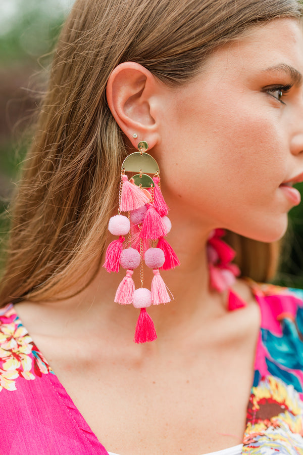 bold pink tassel earrings