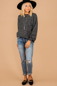 heathered bubble sleeve sweater