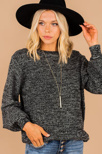 heathered bubble sleeve sweater