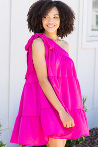 one shoulder pink dress