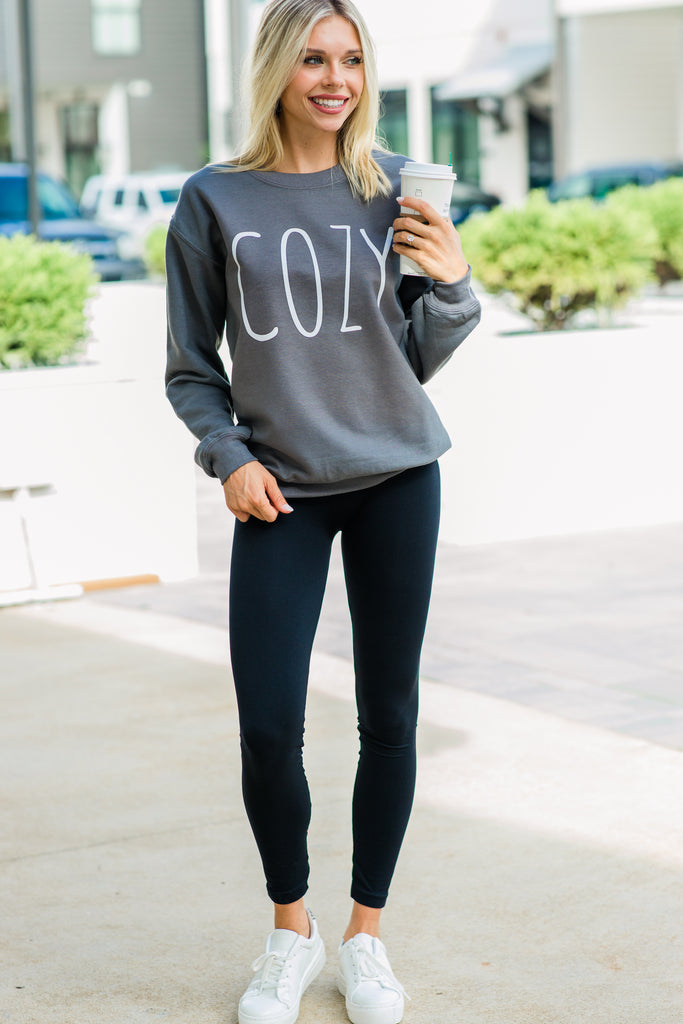 Cozy Charcoal Gray Graphic Sweatshirt - Boutique Graphics – Shop the Mint