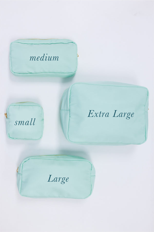 Let's Get Going Mint Varsity Cosmetic Bag, Large