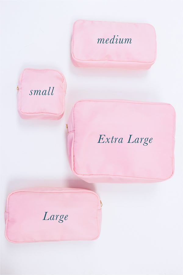 Let's Get Going Baby Pink Varsity Cosmetic Bag, Large