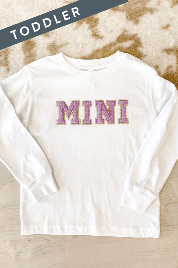 Mini White Varsity Toddler L/S Graphic Tee